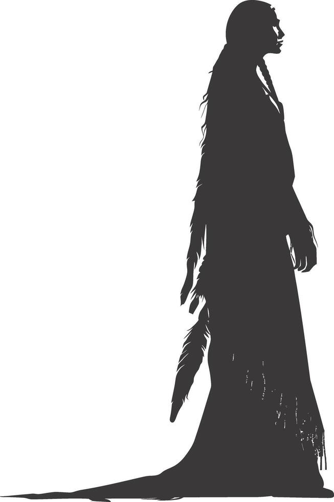 AI generated Silhouette native american woman black color only full body vector