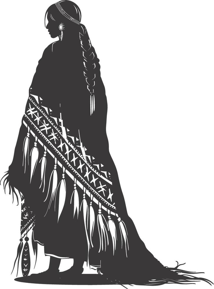 AI generated Silhouette native american woman black color only full body vector