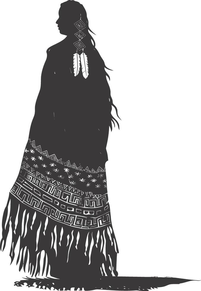 AI generated Silhouette native american woman black color only full body vector