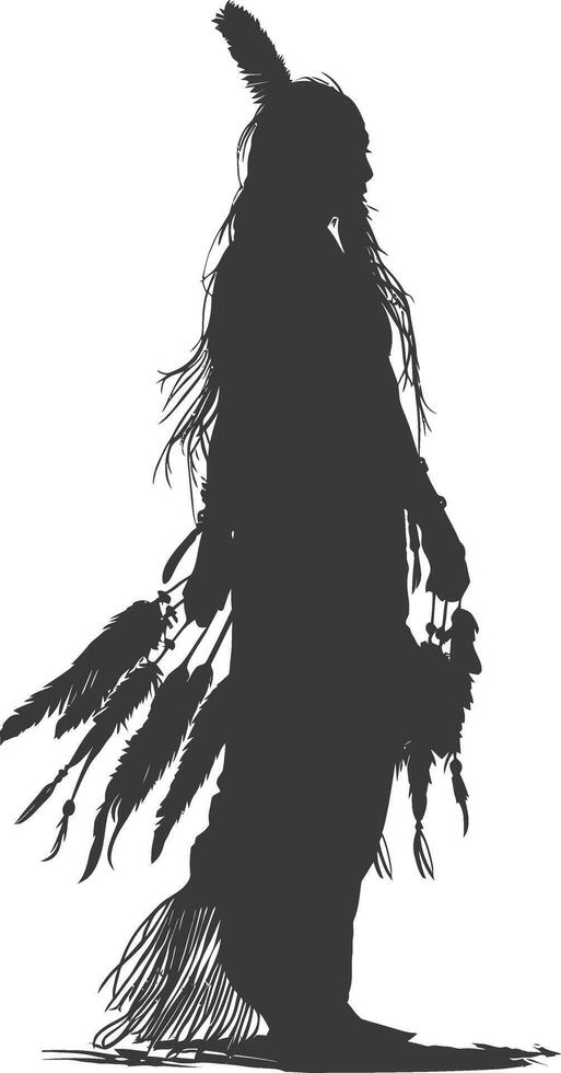 AI generated Silhouette native american woman black color only full body vector