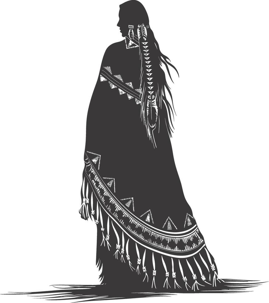 AI generated Silhouette native american woman black color only full body vector