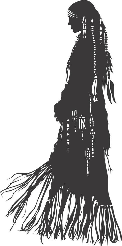 AI generated Silhouette native american woman black color only full body vector