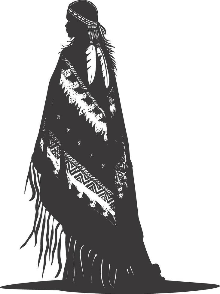 AI generated Silhouette native american woman black color only full body vector