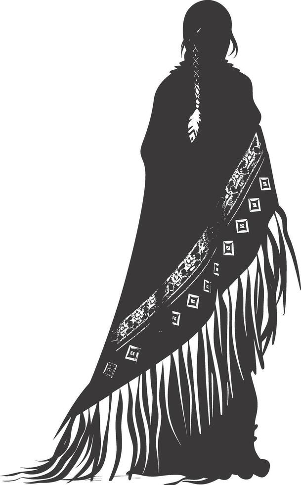 AI generated Silhouette native american woman black color only full body vector