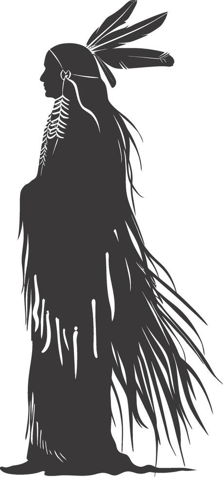 AI generated Silhouette native american woman black color only full body vector