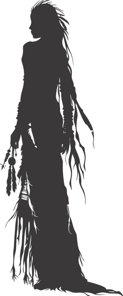 AI generated Silhouette native american woman black color only full body vector