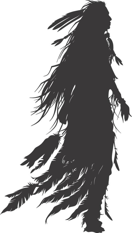 AI generated Silhouette native american woman black color only full body vector