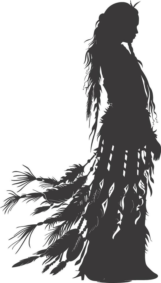 AI generated Silhouette native american woman black color only full body vector