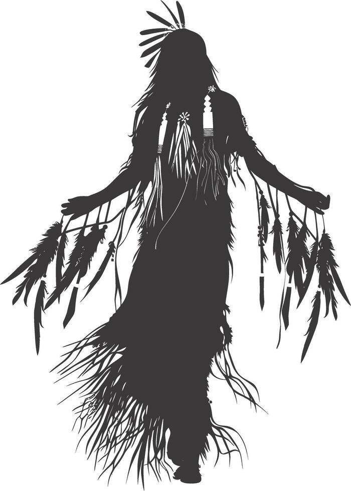 AI generated Silhouette native american woman black color only full body vector