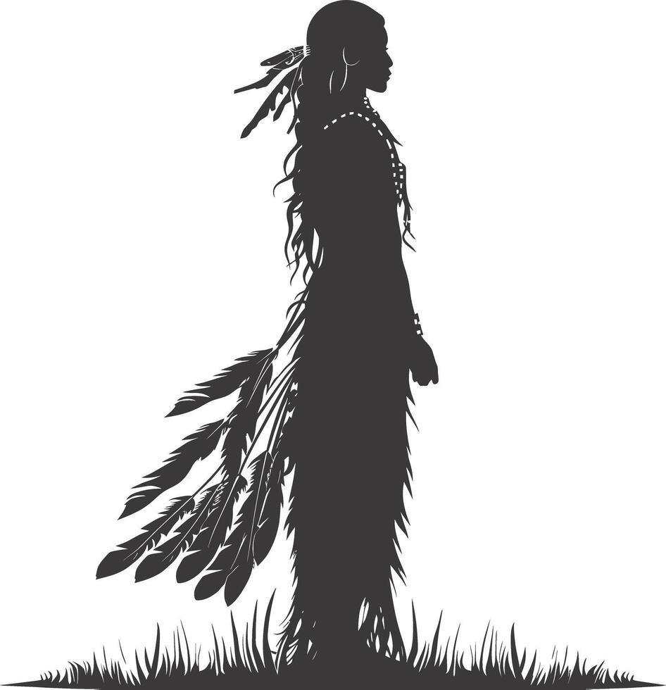 AI generated Silhouette native american woman black color only full body vector