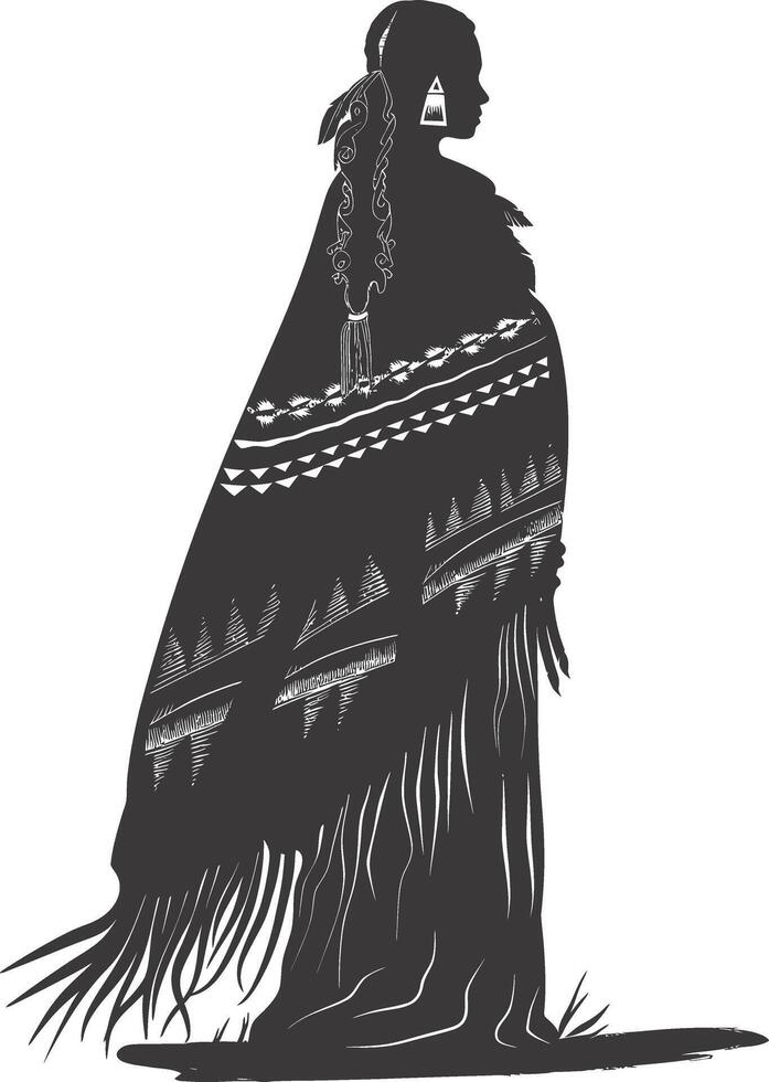 AI generated Silhouette native american woman black color only full body vector