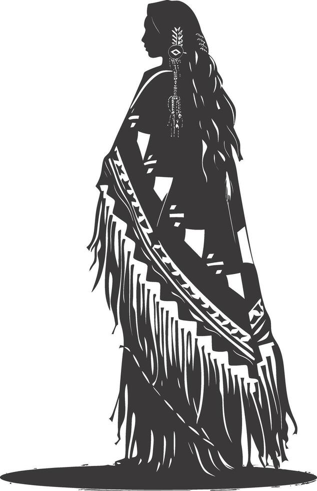 AI generated Silhouette native american woman black color only full body vector