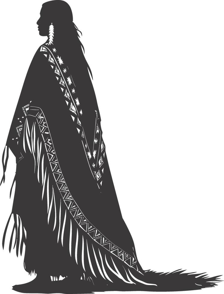 AI generated Silhouette native american woman black color only full body vector