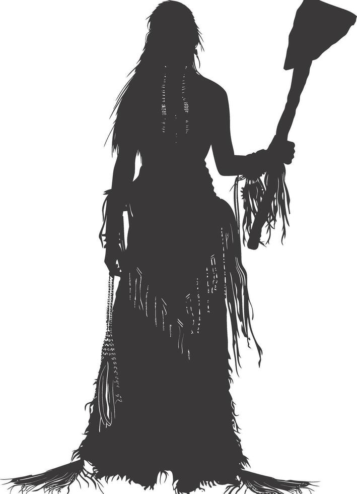 ai generado silueta nativo americano mujer participación Roca hacha negro color solamente lleno cuerpo vector