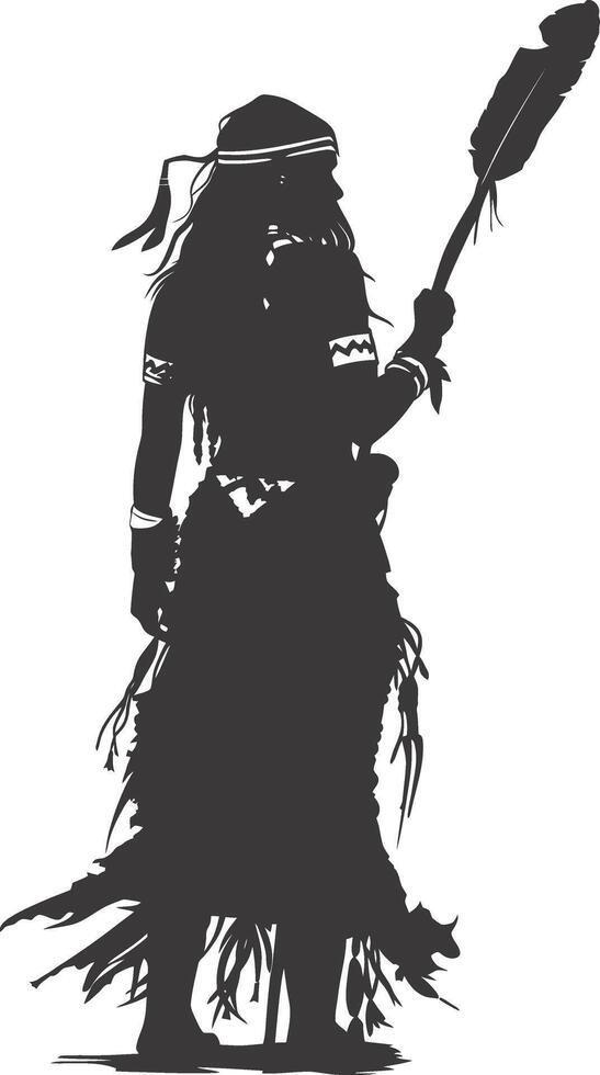 AI generated Silhouette native american woman holding stone weapon black color only full body vector