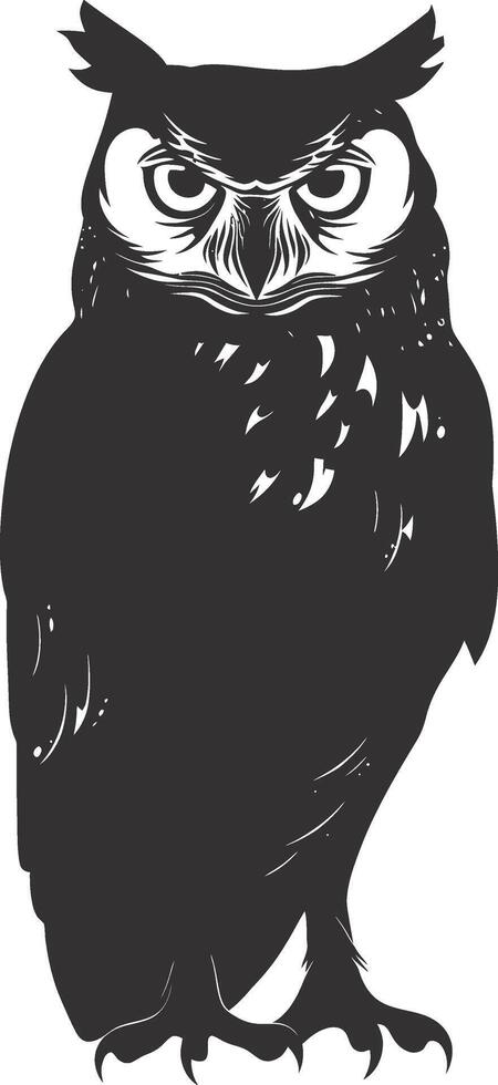 AI generated Silhouette owl animal black color only full body vector