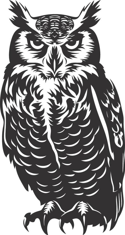 AI generated Silhouette owl animal black color only full body vector