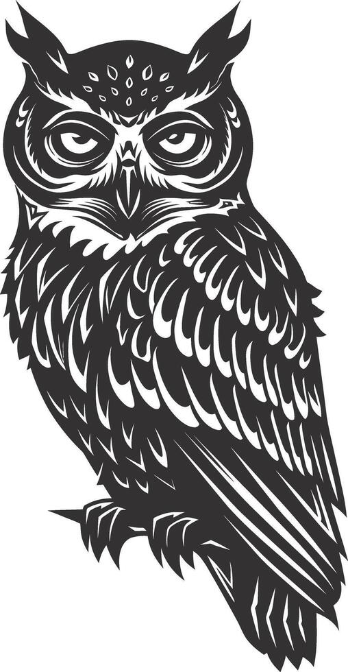 AI generated Silhouette owl animal black color only full body vector