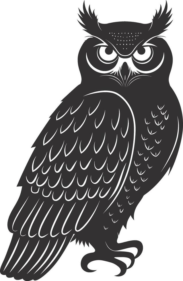 AI generated Silhouette owl animal black color only full body vector