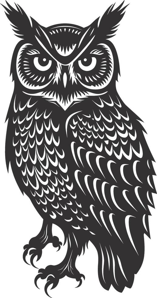 AI generated Silhouette owl animal black color only full body vector