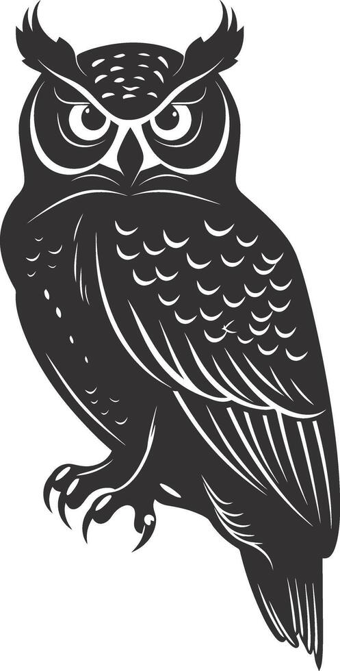 AI generated Silhouette owl animal black color only full body vector
