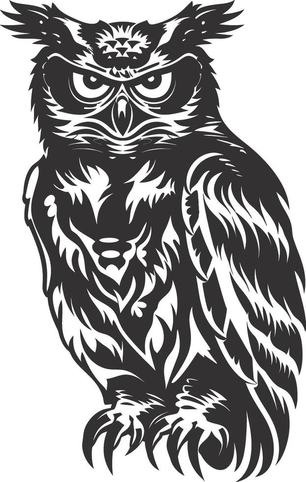 AI generated Silhouette owl animal black color only full body vector