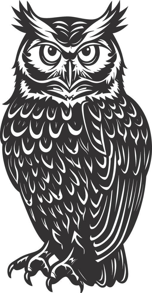 AI generated Silhouette owl animal black color only full body vector