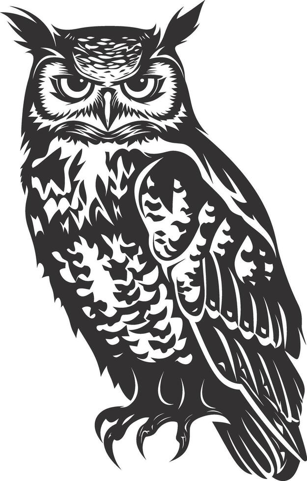 AI generated Silhouette owl animal black color only full body vector