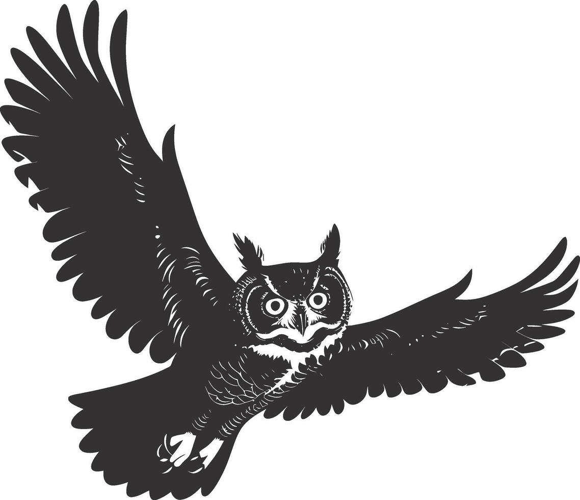 AI generated Silhouette owl animal fly black color only full body vector