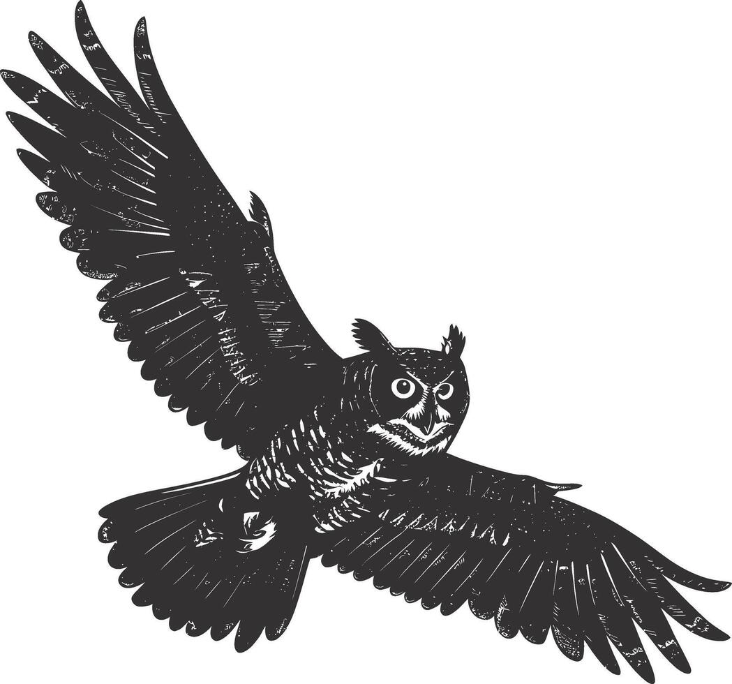 AI generated Silhouette owl animal fly black color only full body vector