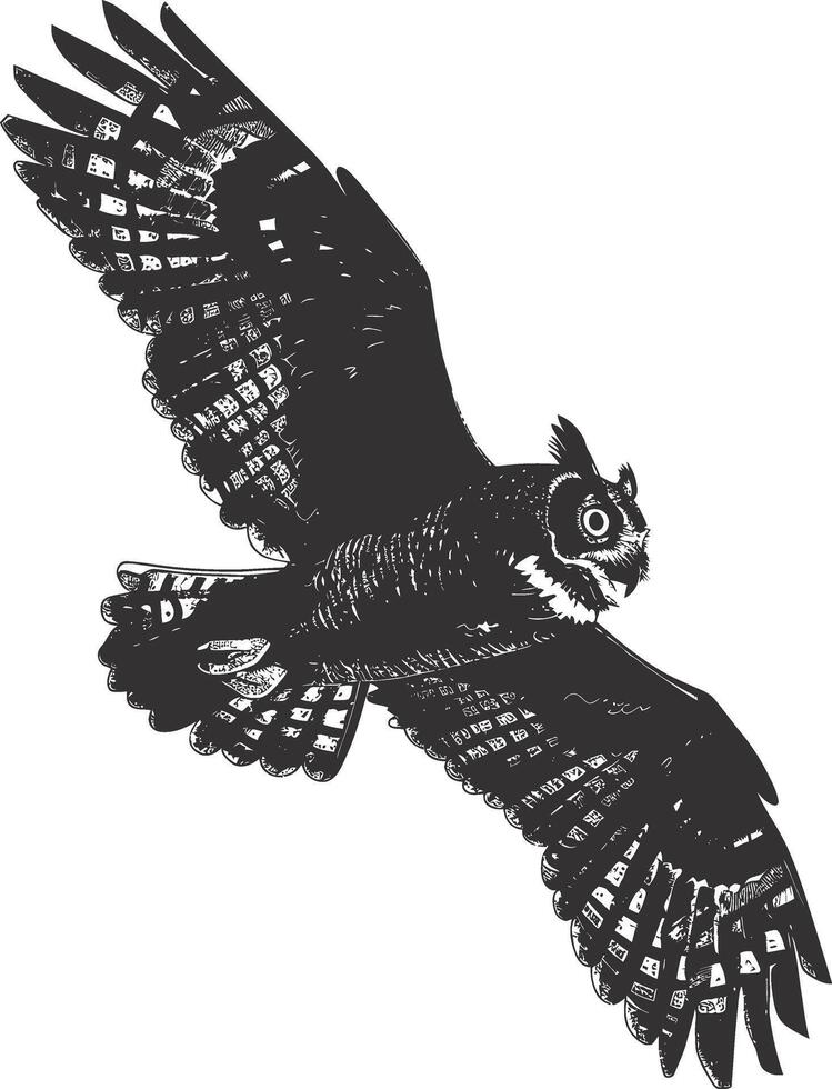 AI generated Silhouette owl animal fly black color only full body vector