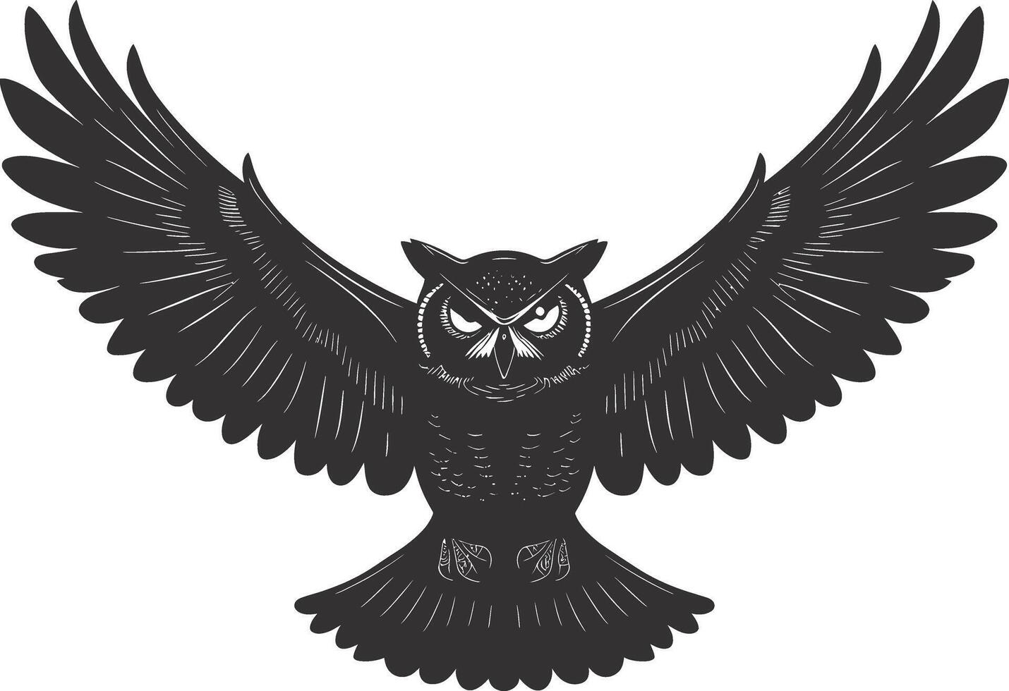 AI generated Silhouette owl animal fly black color only full body vector