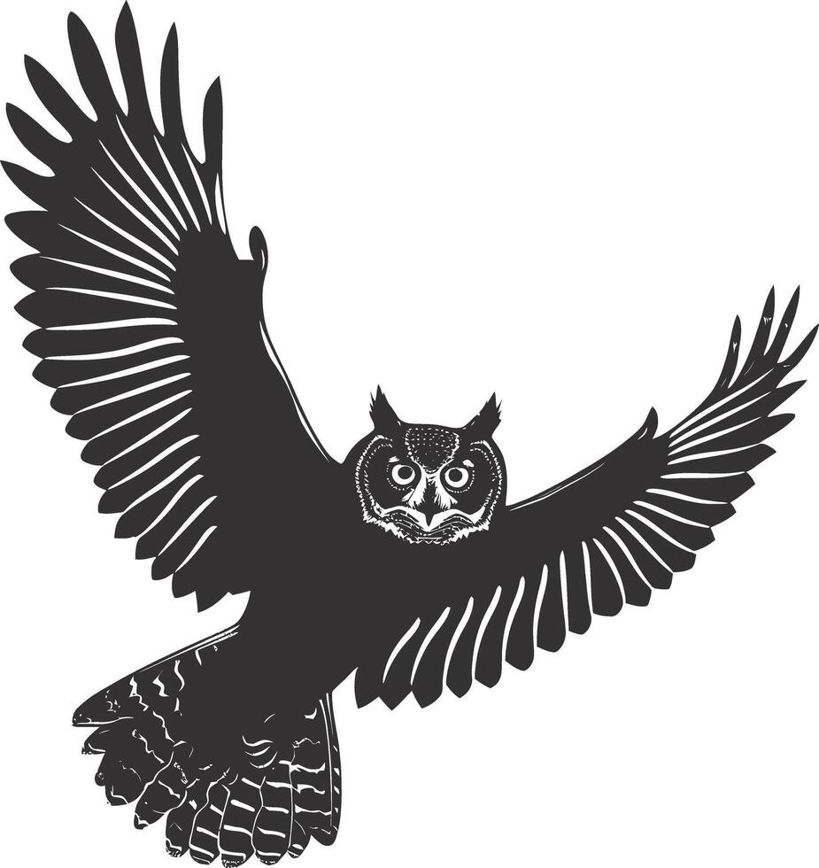 AI generated Silhouette owl animal fly black color only full body vector