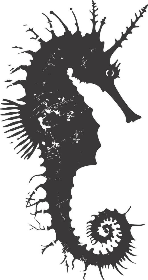 AI generated Silhouette seahorse animal black color only full body vector