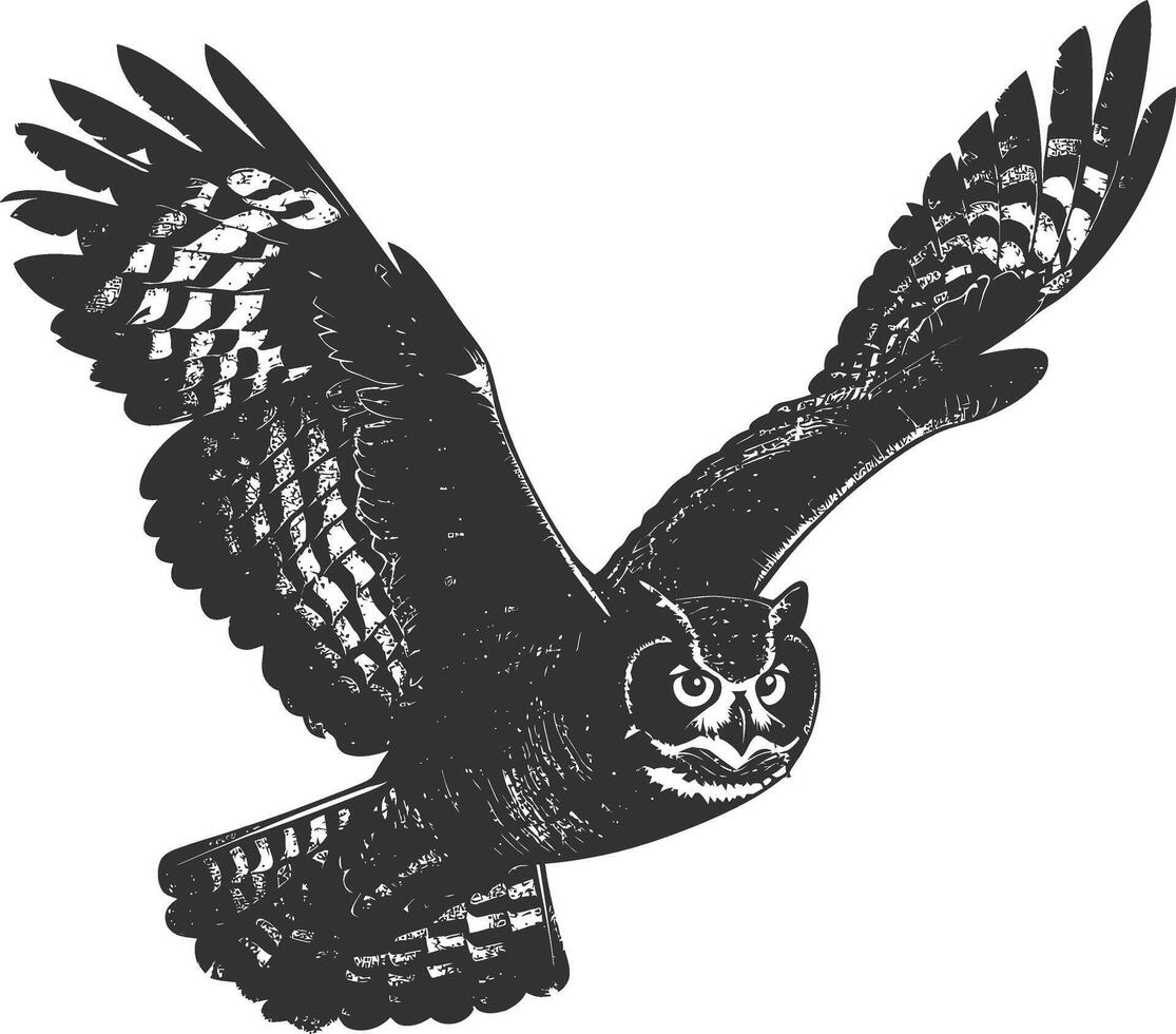 AI generated Silhouette owl animal fly black color only full body vector