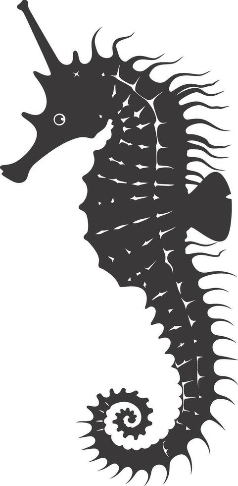 AI generated Silhouette seahorse animal black color only full body vector