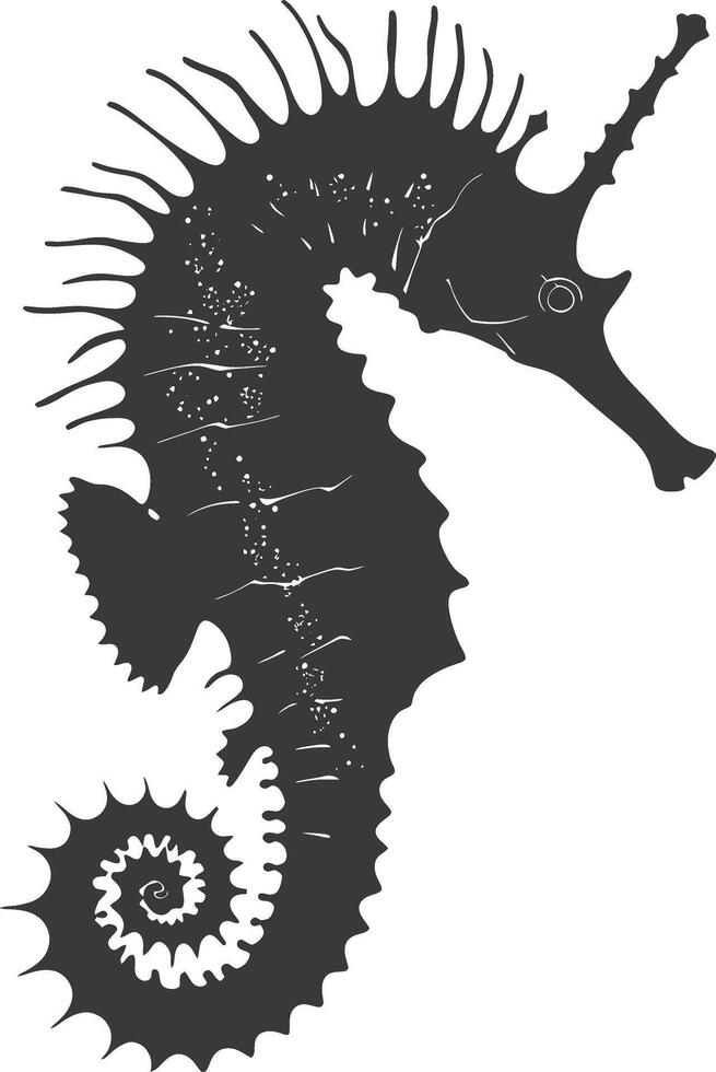 AI generated Silhouette seahorse animal black color only full body vector