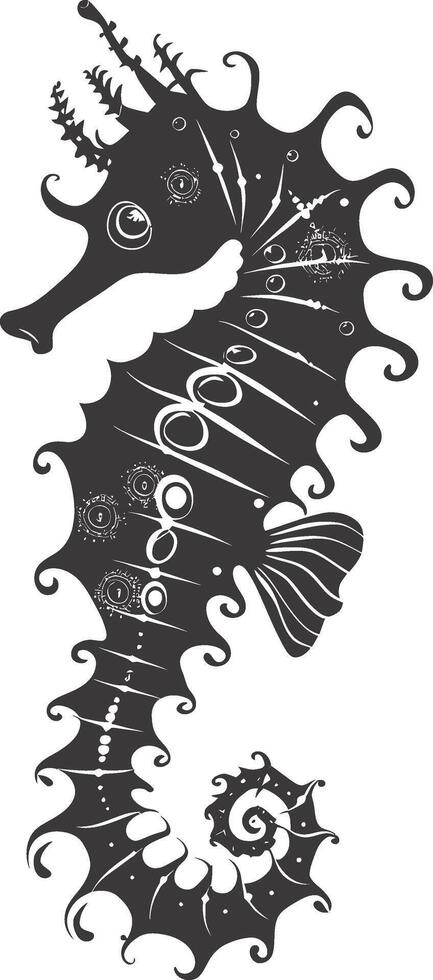 AI generated Silhouette seahorse animal black color only full body vector