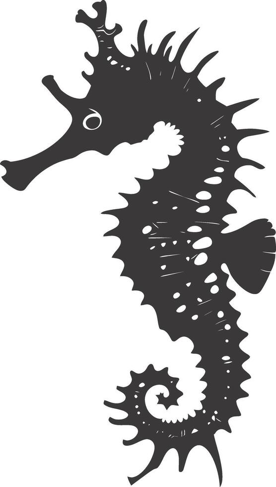 AI generated Silhouette seahorse animal black color only full body vector