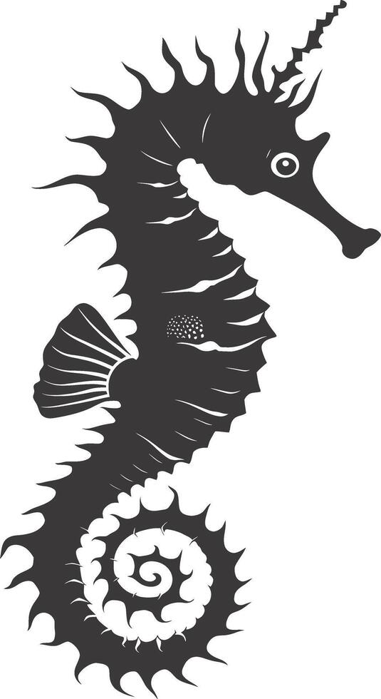 AI generated Silhouette seahorse animal black color only full body vector