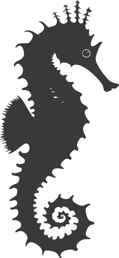 AI generated Silhouette seahorse animal black color only full body vector