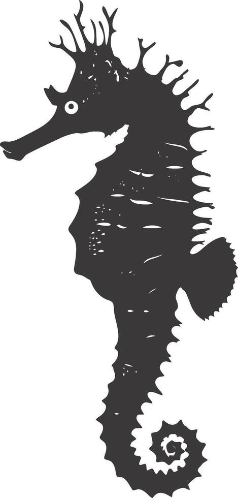 AI generated Silhouette seahorse animal black color only full body vector