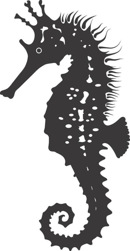 AI generated Silhouette seahorse animal black color only full body vector