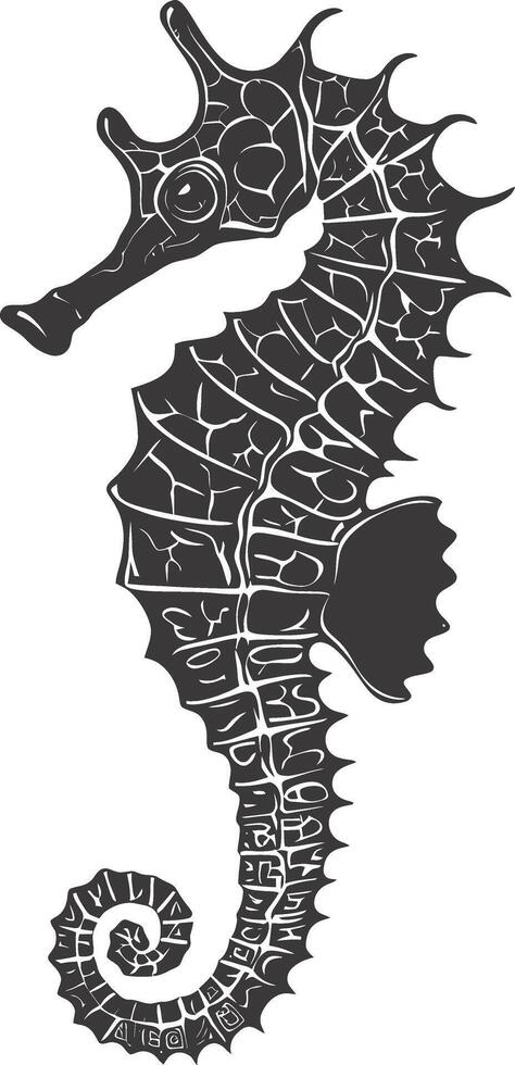 AI generated Silhouette seahorse animal black color only full body vector