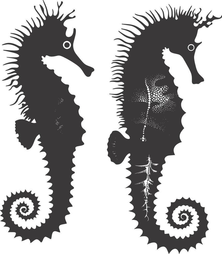 AI generated Silhouette seahorse animal black color only full body vector