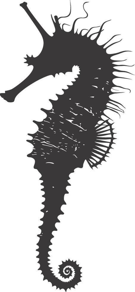 AI generated Silhouette seahorse animal black color only full body vector
