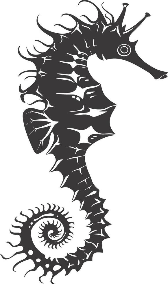 AI generated Silhouette seahorse animal black color only full body vector