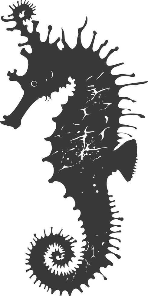 AI generated Silhouette seahorse animal black color only full body vector