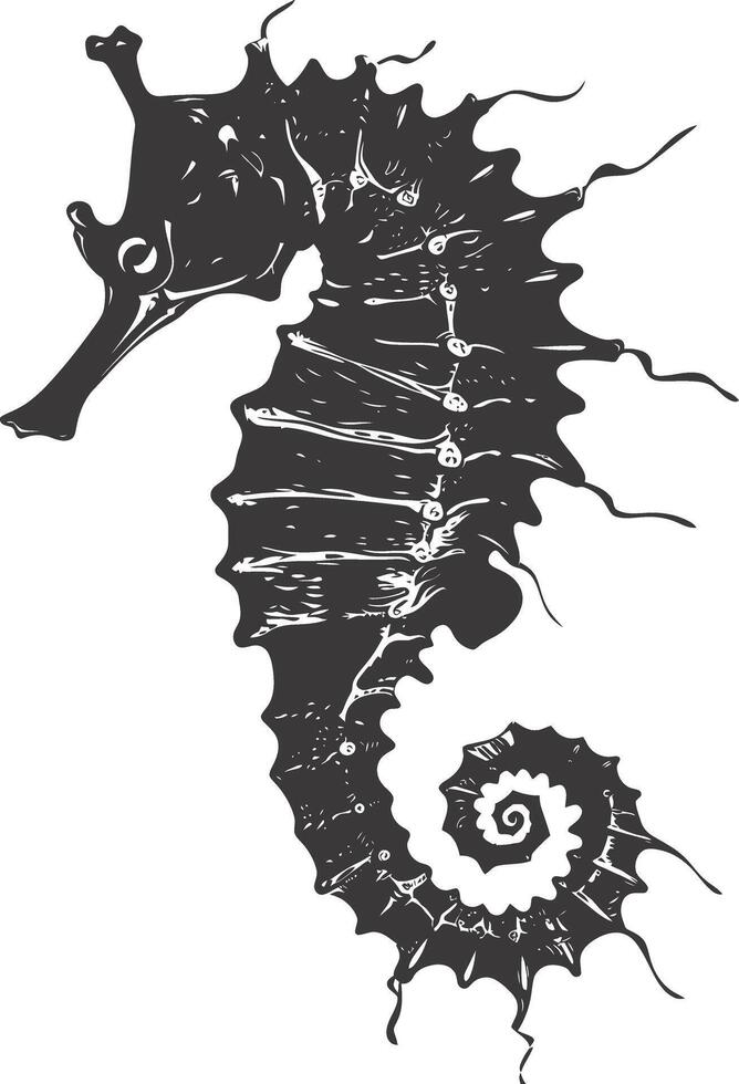 AI generated Silhouette seahorse animal black color only full body vector