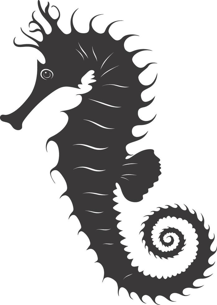 AI generated Silhouette seahorse animal black color only full body vector